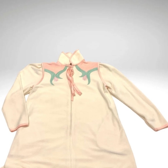 Vintage Bill Tice Velour Zip Robe Women Size 8 Ivory Pink Tulips High Collar - Picture 5 of 11